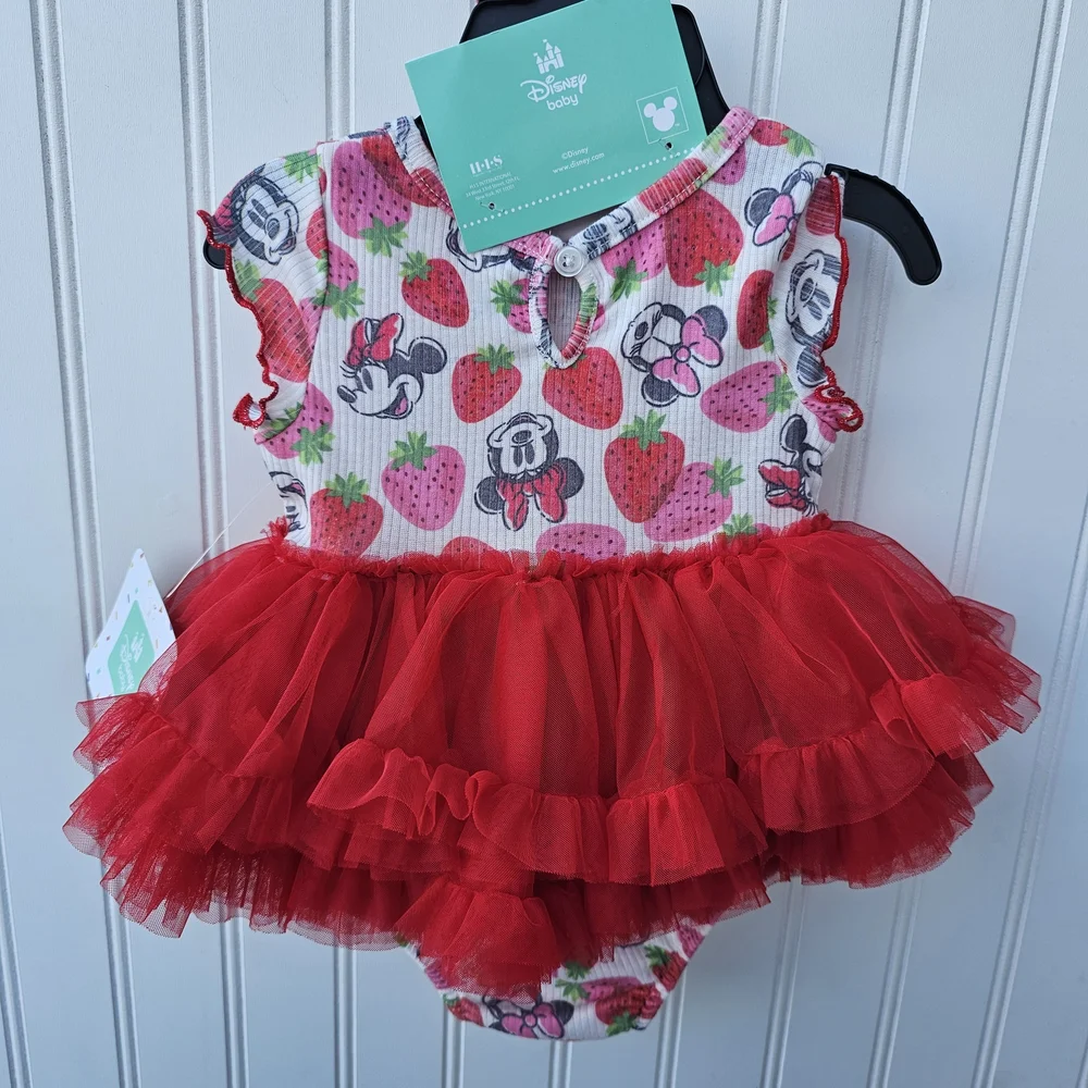 NEW Disney Baby Minnie Mouse Red Pink Strawberry Romper W/ headband 24 Months - Picture 3 of 3